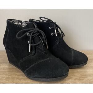 Toms Lace Up Suede Wedge Heel Ankle Boots Booties Lace Up Women Black Size 7